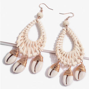 Rattan Cowrie Drop Earrings